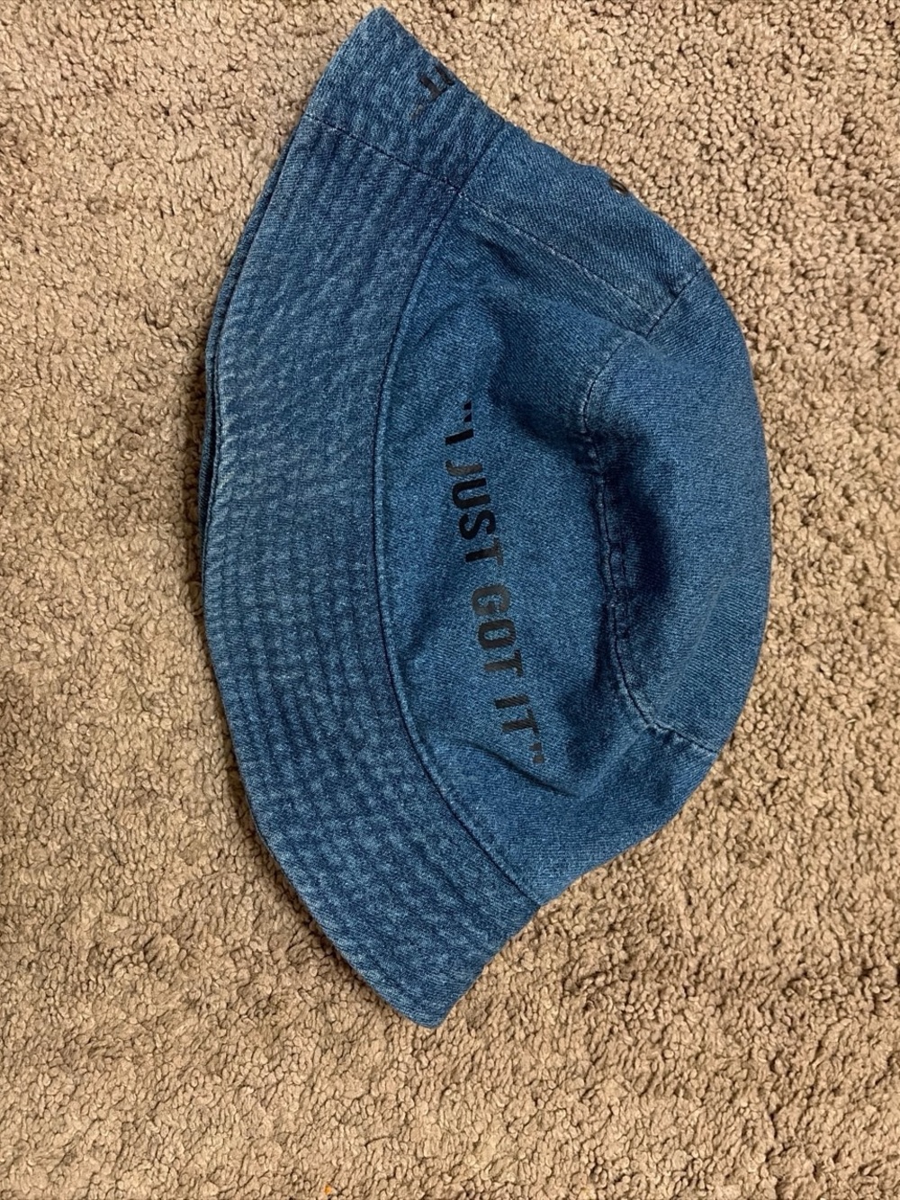 Denim Blue Bucket Hat with 'I JUST GOT IT' Text